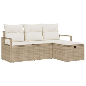 vidaXL Soffset med kudde 4 pcs Beige och gr&auml;ddf&auml;rgad konstrotting