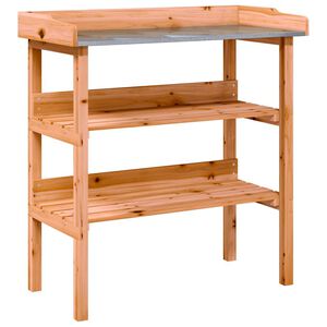 vidaXL V&auml;xtbord med hylla brun 78x38x82,5 cm massivt grantr&auml;