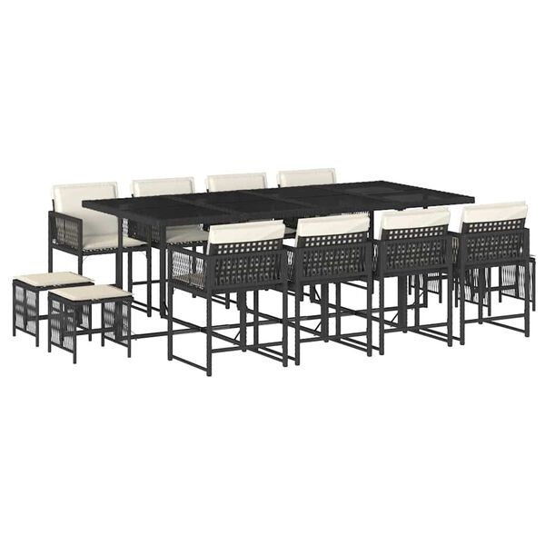 vidaXL Matgrupp f&ouml;r tr&auml;dg&aring;rden med dynor 13 delar svart konstrotting