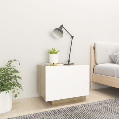 vidaXL Sängbord vit och sonoma-ek 100x35x40 cm konstruerat trä