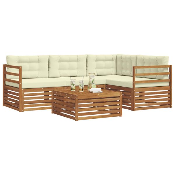 vidaXL Utomhussoffset med kudde 5 pcs Naturlig och Gr&auml;dde