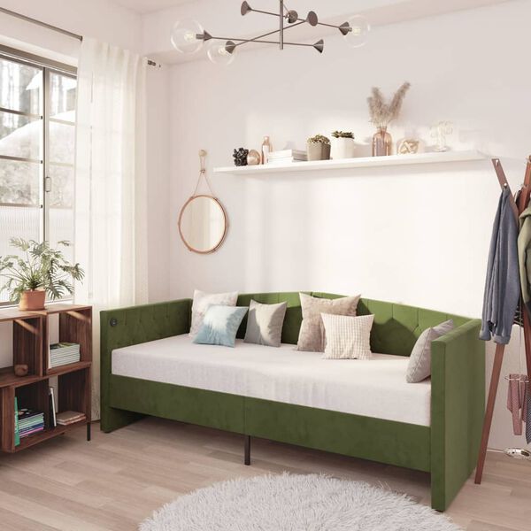 vidaXL Dagb&auml;dd med USB m&ouml;rkgr&ouml;n sammet 90x200 cm