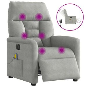 vidaXL Elektrisk massagef&aring;t&ouml;lj ljusgr&aring; mikrofibertyg