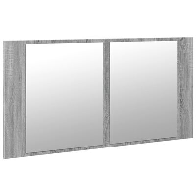 vidaXL Spegelskåp med LED grå sonoma 90x12x45 cm akryl