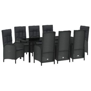 vidaXL Tr&auml;dg&aring;rdsm&ouml;belset med kudde 9 pcs Svart konstrotting