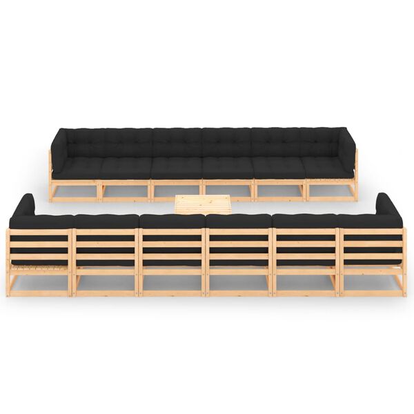 vidaXL Loungegrupp med antracitfärgade dynor 13 delar massiv furu