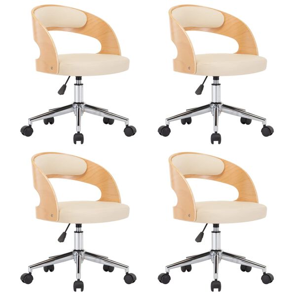 vidaXL Snurrbara matstolar 4 st gräddvit böjträ och konstläder