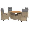 vidaXL Matgrupp f&ouml;r tr&auml;dg&aring;rden med dynor 5 delar beige konstrotting