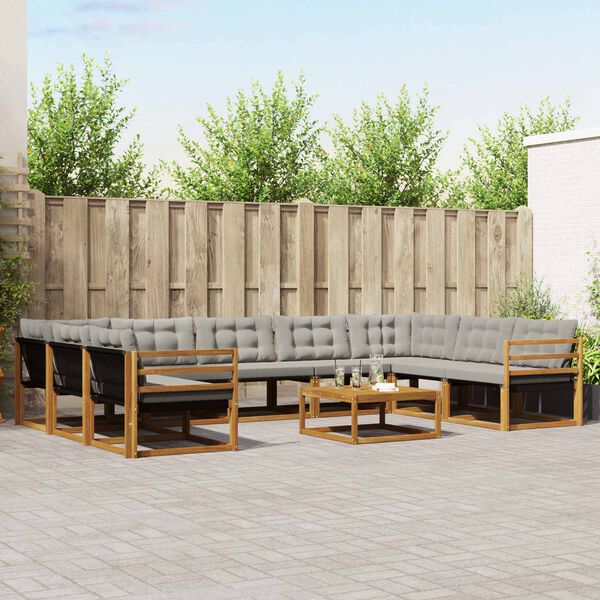 vidaXL Utomhussoffset med kudde 10 pcs Naturlig och Ljus Gr&aring;