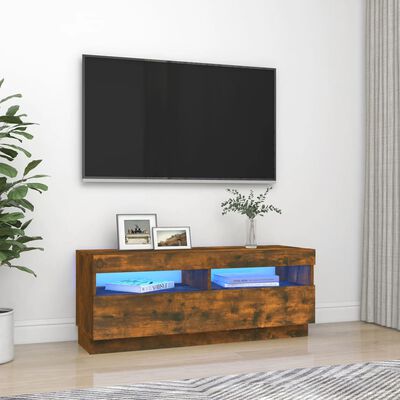 vidaXL Tv-bänk med LED-belysning rökfärgad ek 100x35x40 cm
