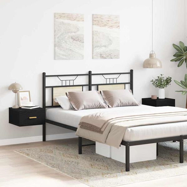 vidaXL V&auml;ggmonterad s&auml;nggavel med l&aring;da 2 pcs Svart Ek 35 x 35 x 20 cm