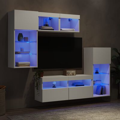 vidaXL Tv-bänk 5 delar LED vit konstruerat trä