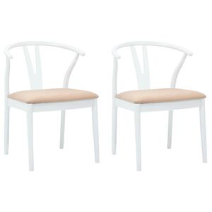 vidaXL Matstol 2 st Massiv Gummitr&auml; Vit och brun 54,5 x 58 x 77 cm