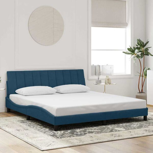 vidaXL Bed Frame with LED without Mattress "Hanko" Blue 180x200 cm Velvet