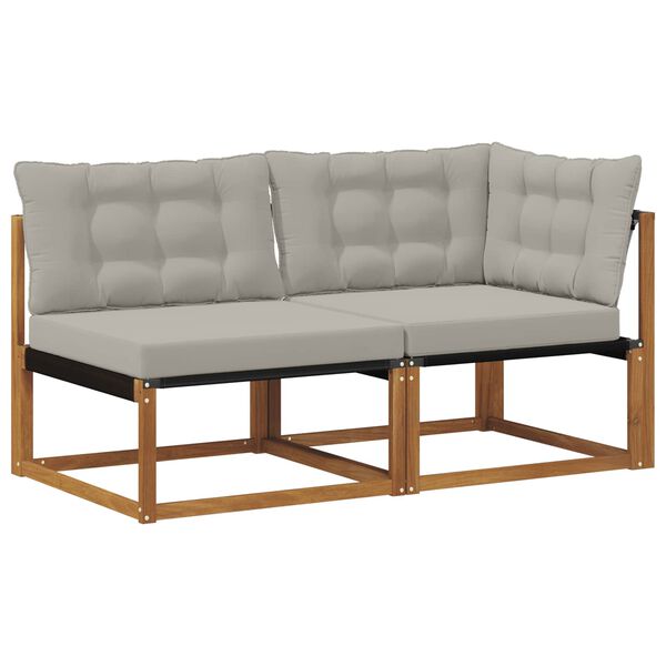 vidaXL Modulsoffa utomhus mitt och h&ouml;rn med kudde 2 Stycke Naturf&auml;rg