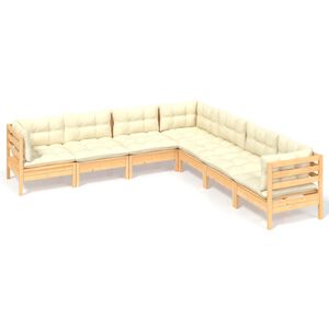 vidaXL Loungegrupp med gr&auml;ddvita dynor 7 delar massiv furu
