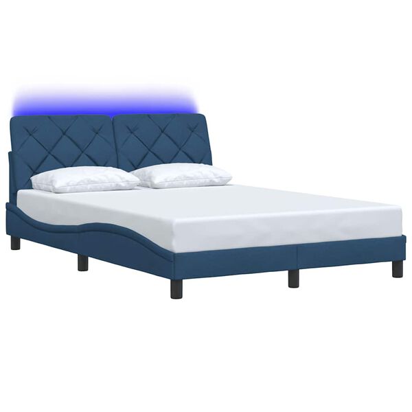 vidaXL Bed Frame with LED without Mattress Blue 140x190 cm Fabric