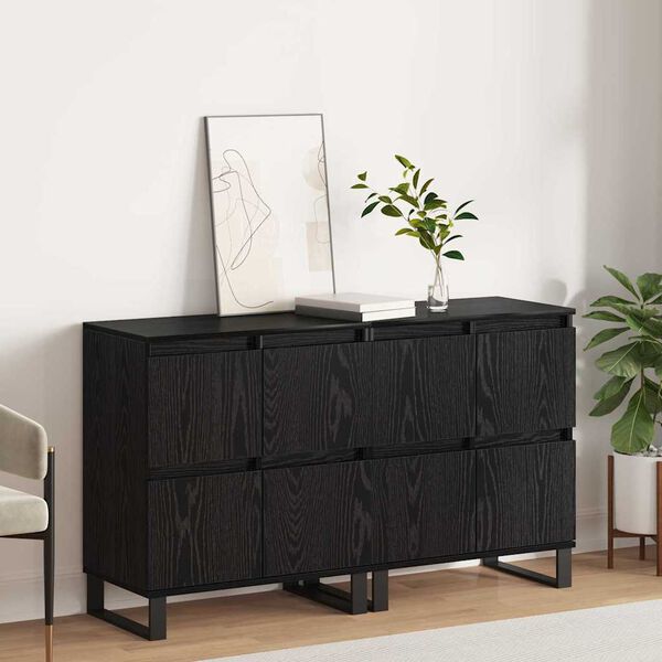 vidaXL Sideboard 2 pcs Svart Ek 60 x 35 x 70 cm