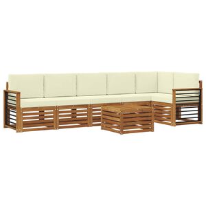 vidaXL Sektionsoffgrupp 7 pcs Naturlig och Gr&auml;dde Massivt Akaciatr&auml;