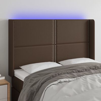 vidaXL Sänggavel LED brun 147x16x118/128 cm konstläder