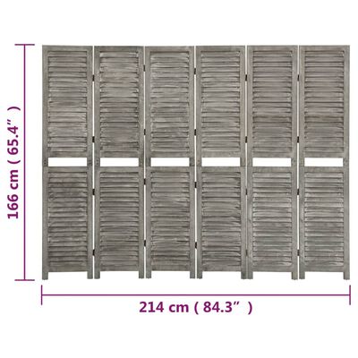 vidaXL Rumsavdelare 6 paneler grå 214x166 cm massivt trä