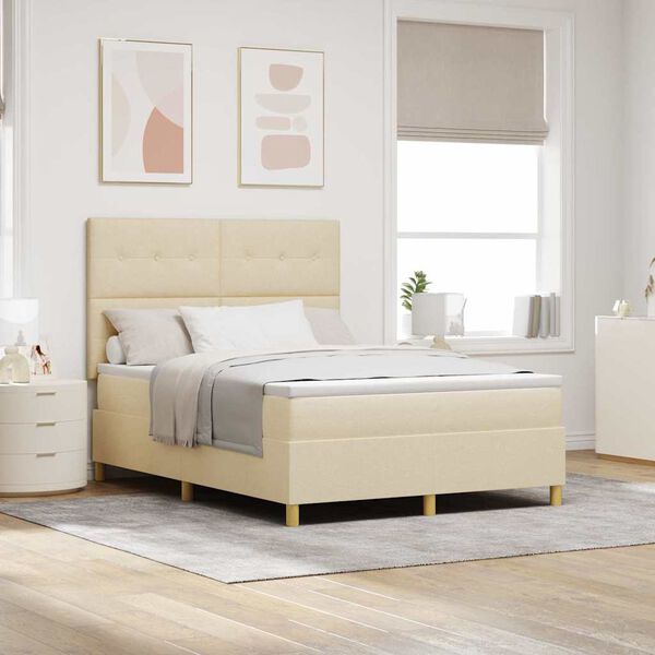 vidaXL B&auml;ddfj&auml;der med madrass med huvudgavel Kr&auml;m 140 x 190 cm tyg