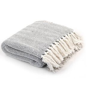 vidaXL Filt i bomull fiskbensm&ouml;nster 160x210 cm gr&aring;