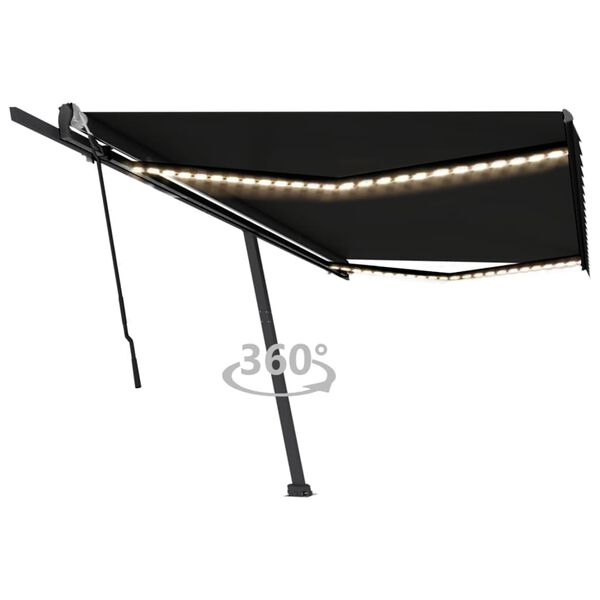 vidaXL Markis manuellt infällbar med LED 500x300 cm antracit