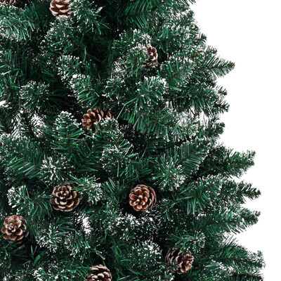 vidaXL Smal plastgran med äkta trä och kottar vit snö grön 150 cm
