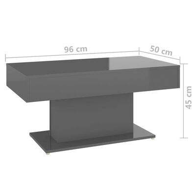 vidaXL Soffbord grå högglans 96x50x45 cm konstruerat trä