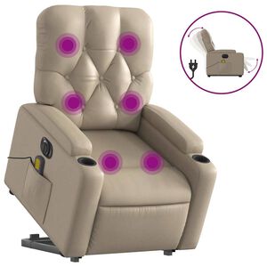 vidaXL Massagef&aring;t&ouml;lj med uppresningshj&auml;lp cappuccino konstl&auml;der