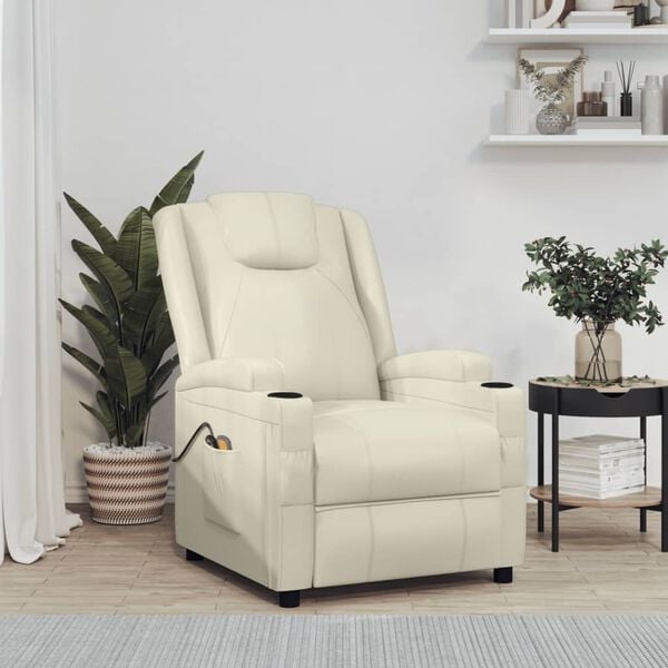 vidaXL Elektrisk massagef&aring;t&ouml;lj gr&auml;ddvit konstl&auml;der