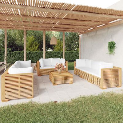 vidaXL Loungegrupp för trädgården med dynor 9 delar massiv teak