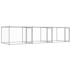 vidaXL Hundg&aring;rd med d&ouml;rrar gr&aring; 6x2x1,5 cm galvaniserat st&aring;l
