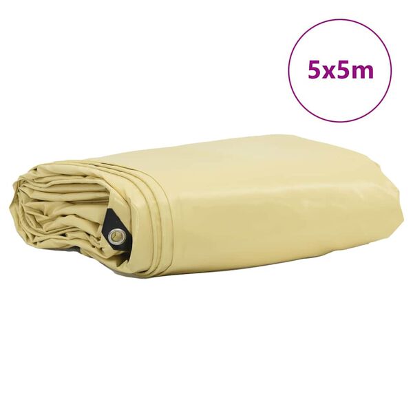 vidaXL Presenning 650g / m&sup2; Beige 5 x 5 m Canvas med PVC-bel&auml;ggning