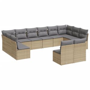 vidaXL Soffgrupp f&ouml;r tr&auml;dg&aring;rden 12 delar med dynor beige konstrotting