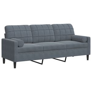 vidaXL 3-sitssoffa med prydnadskuddar m&ouml;rkgr&aring; 180 cm sammet
