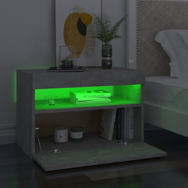 vidaXL Sängbord med LED-belysning 2 st betonggrå 60x35x40 cm