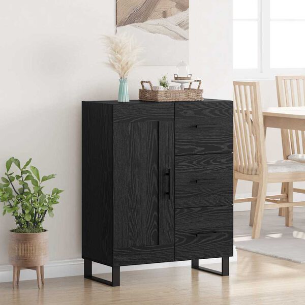vidaXL Sideboard Svart Ek 69,5 x 34 x 90 cm Konstruerat tr&auml; och j&auml;rn