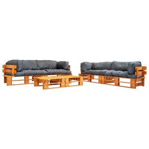 vidaXL Pallsoffa 6 delar med gr&aring; dynor tr&auml;
