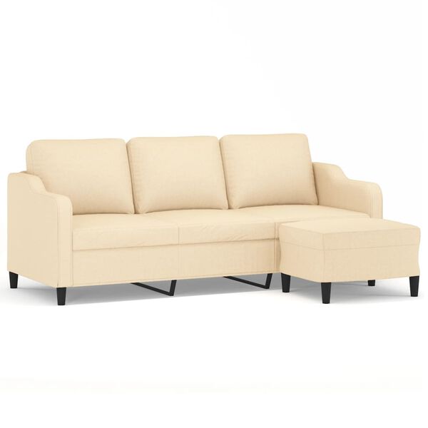 vidaXL 3-sitssoffa med fotpall Gr&auml;ddvit 180 cm tyg