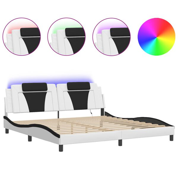 vidaXL Bed Frame "Viana" with LED without Mattress White and Black 200x200 cm