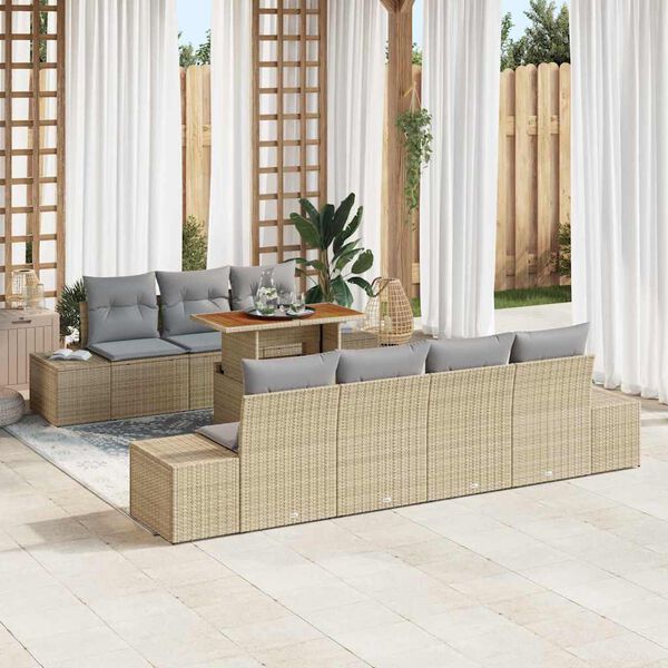 vidaXL Tr&auml;dg&aring;rdsoffset med lagring 8 pcs Beige Poly rattan