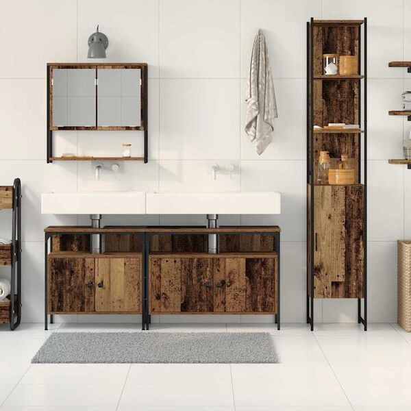 vidaXL Badrumsm&ouml;belset med hylla 4 pcs Gammalt tr&auml; Konstruerat tr&auml;