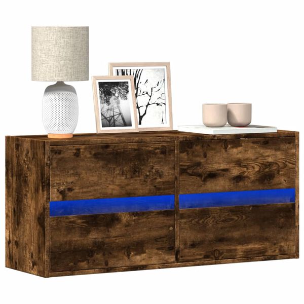 vidaXL Väggmonterad tv-bänk LEDs rökfärgad ek 100x31x45 cm