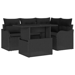 vidaXL Utomhusmatbord med kudde 5 pcs Svart Poly rattan
