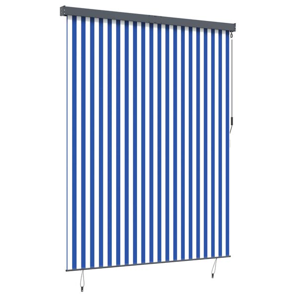 vidaXL Rullgardin Randig Blå och Vit 200 x 250 cm Tyg och Aluminium