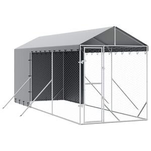 vidaXL Hundg&aring;rd med tak silver 2x6x2,5 m galvaniserat st&aring;l