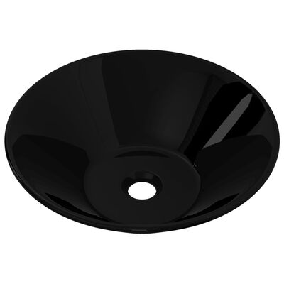 Handfat i glansig svart keramik rund