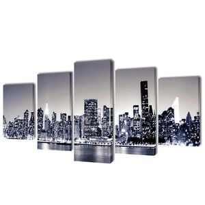 Upps&auml;ttning v&auml;ggbonader p&aring; duk: New York Skyline 100 x 50 cm
